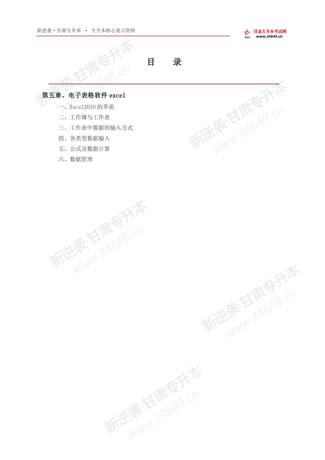 2027年计算机考点手册_第5章_Excel2010电子表格 第2页预览