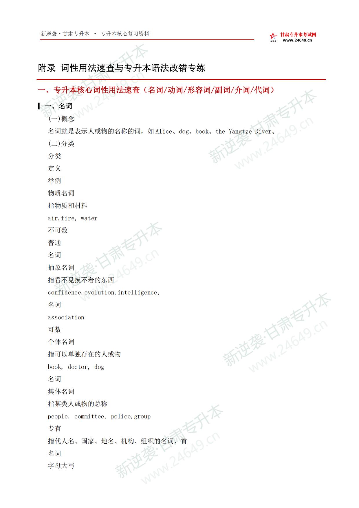 2027年甘肃专升本英语_附录_词性用法速查与专升本语法改错专练通关手册 第3页预览